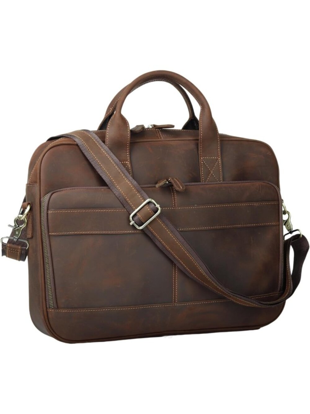 Vintage Leather Briefcase for Men, 15.6" Laptop Messenger Bag, Large Capacity